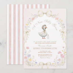 Invitación Ducha de Bebé Flor Silvestre Rosa Marfil Ganso Sal