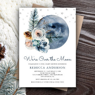Invitación Ducha de Bebé Floral Acuarela Boho Rústica Luna