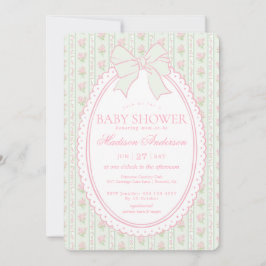 Invitación Ducha de Bebé Floral Antiguo Elegante Verde Pastel