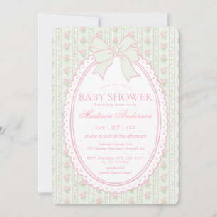 Invitación Ducha de Bebé Floral Antiguo Elegante Verde Pastel