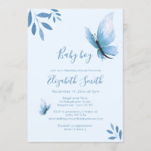 Ducha de bebé floral azul mariposa azul acuarela