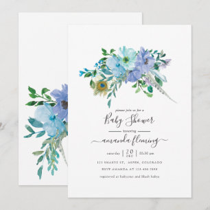 Invitación Ducha de bebé floral boho de acuarela en menta y a