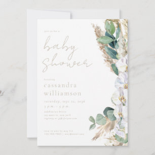 Invitación Ducha de Bebé Floral Boho de Hierba de Pampas