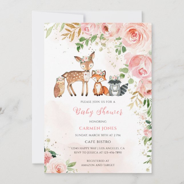 Invitación Ducha de Bebé Floral Bosque Verdo (Anverso)