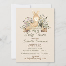 Invitación Ducha de bebé floral botánica de conejo Bunny crem