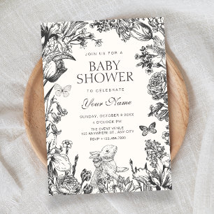 Invitación ducha de bebé floral botánico vintage