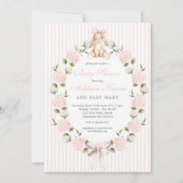 Invitación Ducha de Bebé Floral con Conejo Vintage Rosa