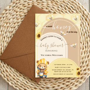 Invitación Ducha de bebé floral de abeja de miel de oso