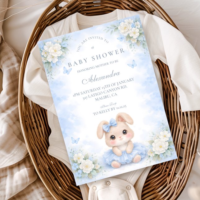 Invitación Ducha de Bebé Floral de Blue Bunny (Subido por el creador)