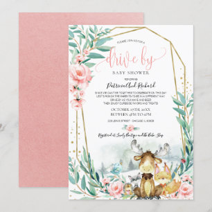 Invitación Ducha de Bebé Floral de Bosque con Vegetación