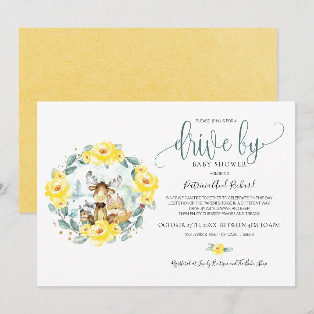 Invitación Ducha de Bebé Floral de Bosque con Vegetación (Anverso / Reverso)