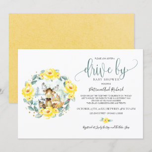 Invitación Ducha de Bebé Floral de Bosque con Vegetación