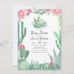 Invitación Ducha de Bebé Floral de Cactus del Desierto