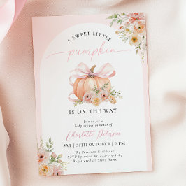 Invitación Ducha de bebé floral de calabaza con lazo rosa