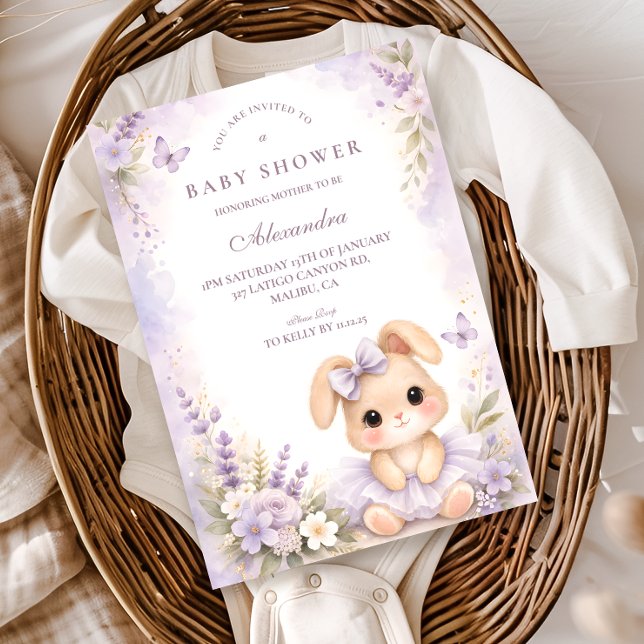 Invitación Ducha de Bebé Floral de Conejito Lavanda (Subido por el creador)