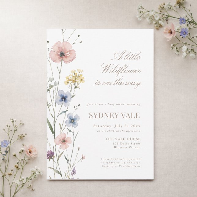 Invitación Ducha de bebé floral de florecilla silvestre moder (Subido por el creador)