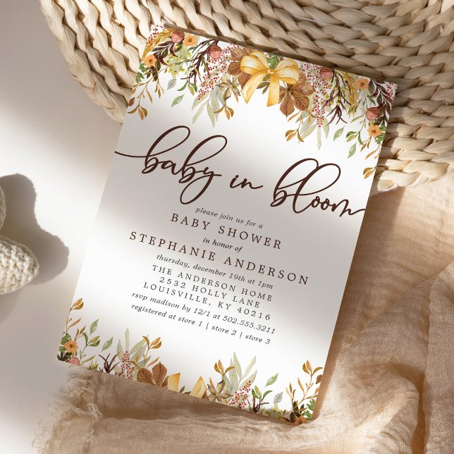 Invitación Ducha de bebé Floral de Follaje de Otoño (Subido por el creador)
