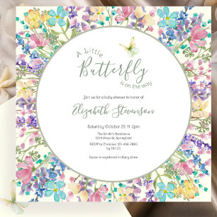Invitación Ducha de bebé floral de mariposa pequeña colorida