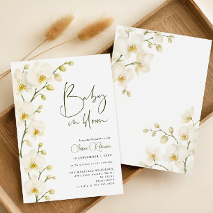 Invitación Ducha de bebé floral de orquídea blanca con vegeta