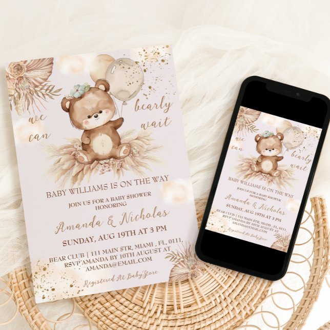 Invitación Ducha de Bebé Floral de Oso (Subido por el creador)