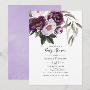 Invitación Ducha de bebé floral de terciopelo profundo