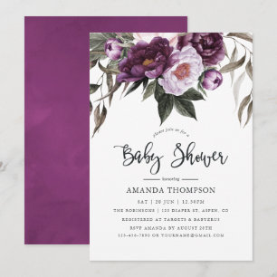 Invitación Ducha de bebé floral de terciopelo profundo