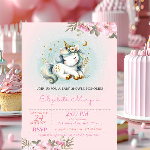 Invitación Ducha de Bebé Floral de Unicornio Bebé
