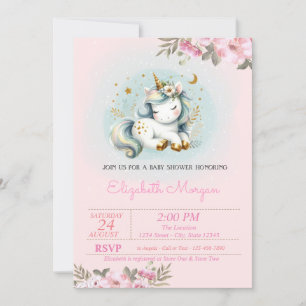 Invitación Ducha de Bebé Floral de Unicornio Bebé