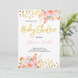 Invitación Ducha de Bebé Floral Dorado Primavera Verano 