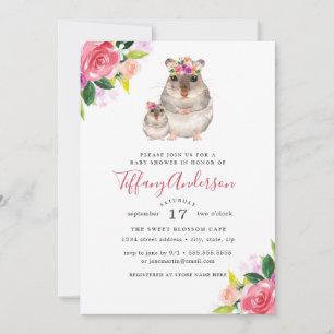 Invitación Ducha de Bebé Floral Dulce Mamá y Ratón Bebé
