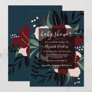 Invitación Ducha de bebé floral editable de color rojo azul m