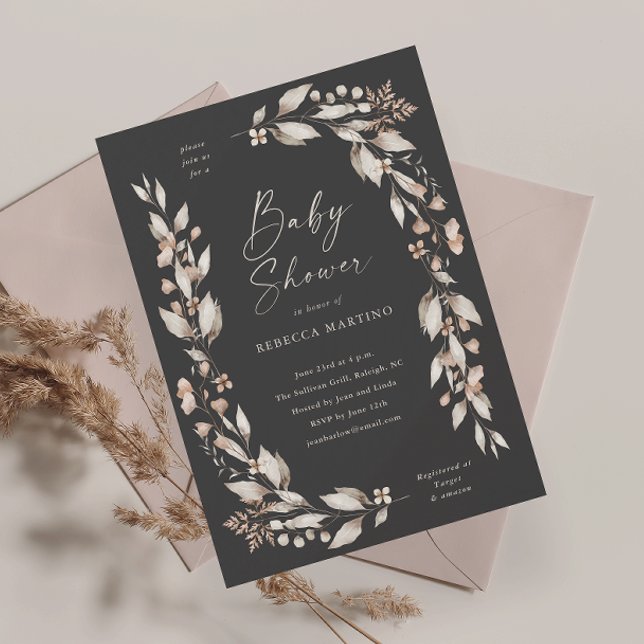Invitación Ducha de bebé floral elegante de flores silvestres (Boho wildflower elegant floral baby shower invitation.)