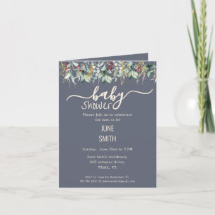 Invitación ducha de bebé floral eucalipto