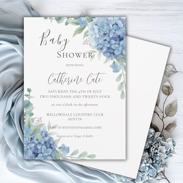 Invitación Ducha de Bebé Floral Hortensia Azul (Subido por el creador)