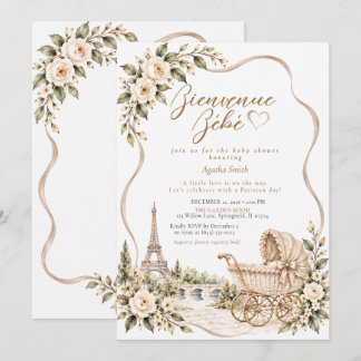 Invitación Ducha de Bebé Floral Jardín Parisino Beige