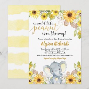 Invitación Ducha de bebé floral neutra en género de elefante