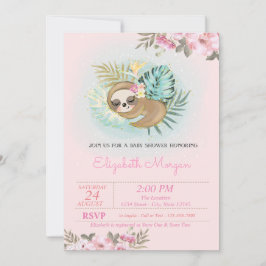 Invitación Ducha de Bebé Floral Perezoso Dormido Lindo 