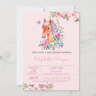Invitación Ducha de bebé Floral Pretty Pony