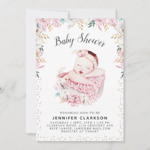 Invitación Ducha de Bebé Floral Recién Nacido