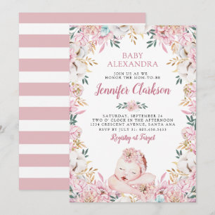 Invitación Ducha de Bebé Floral Recién Nacido