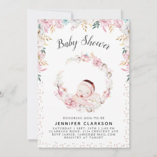 Invitación Ducha de Bebé Floral Recién Nacido