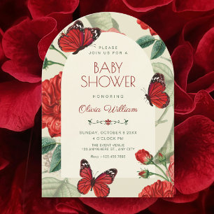 Invitación Ducha de bebé floral roja verde rústica