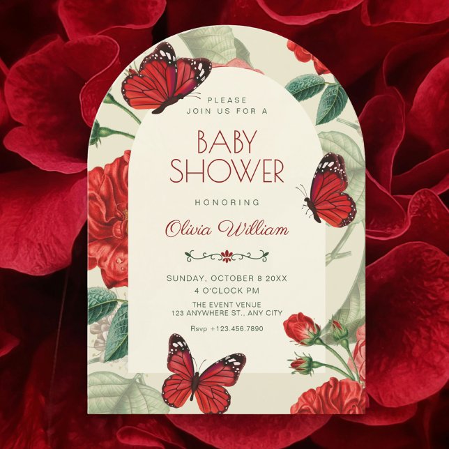 Invitación Ducha de bebé floral roja verde rústica (Subido por el creador)