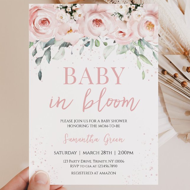 Invitación Ducha de Bebé Floral Rosa Bebé en Flor (Subido por el creador)