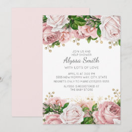 Invitación Ducha de Bebé Floral Rosa Dorado