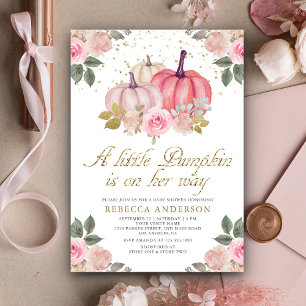 Invitación Ducha de Bebé Floral Rosa Dorado Calabacita