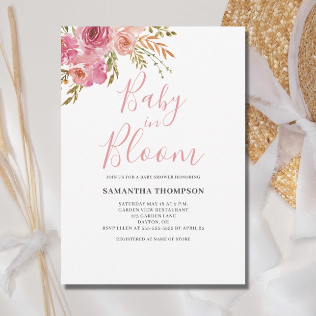 Invitación Ducha de bebé floral rosa en flor (Subido por el creador)