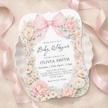 Ducha de Bebé Floral Rosa Sonrojado con Lazo
