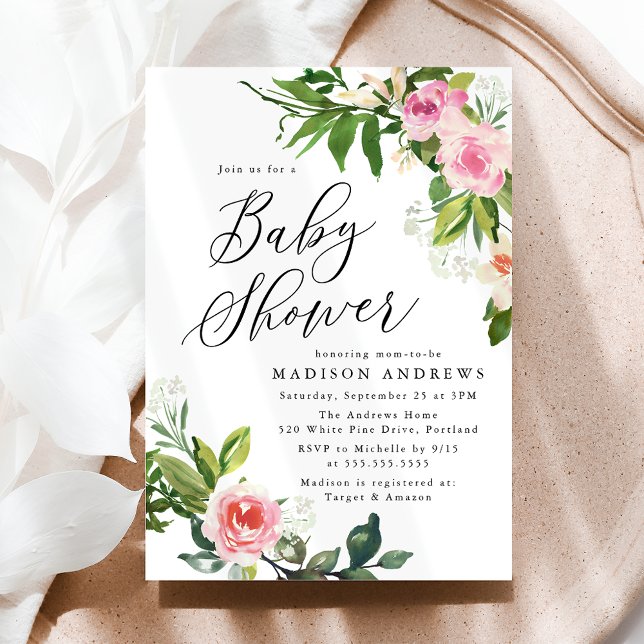Invitación Ducha de Bebé Floral Rosa Suave (Subido por el creador)