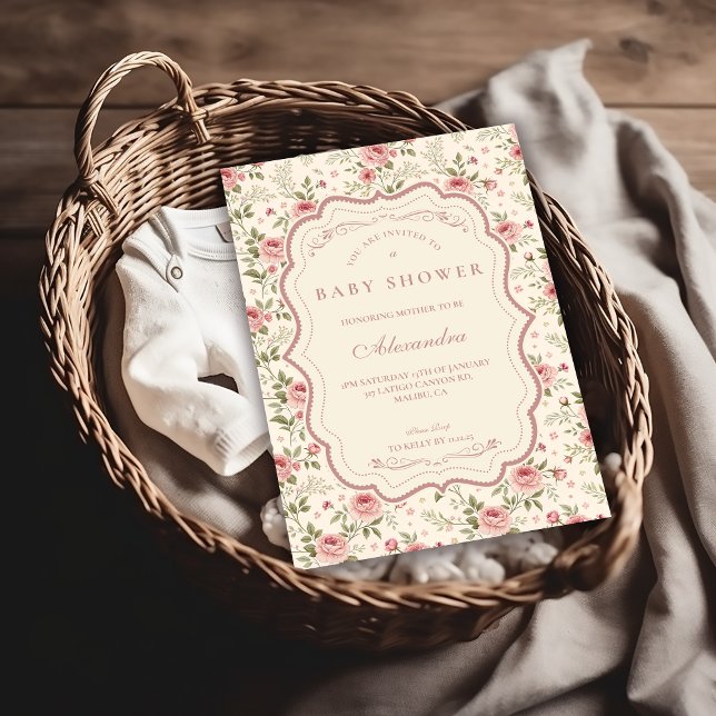 Invitación Ducha de Bebé Floral Suave con Toque Retro (Subido por el creador)